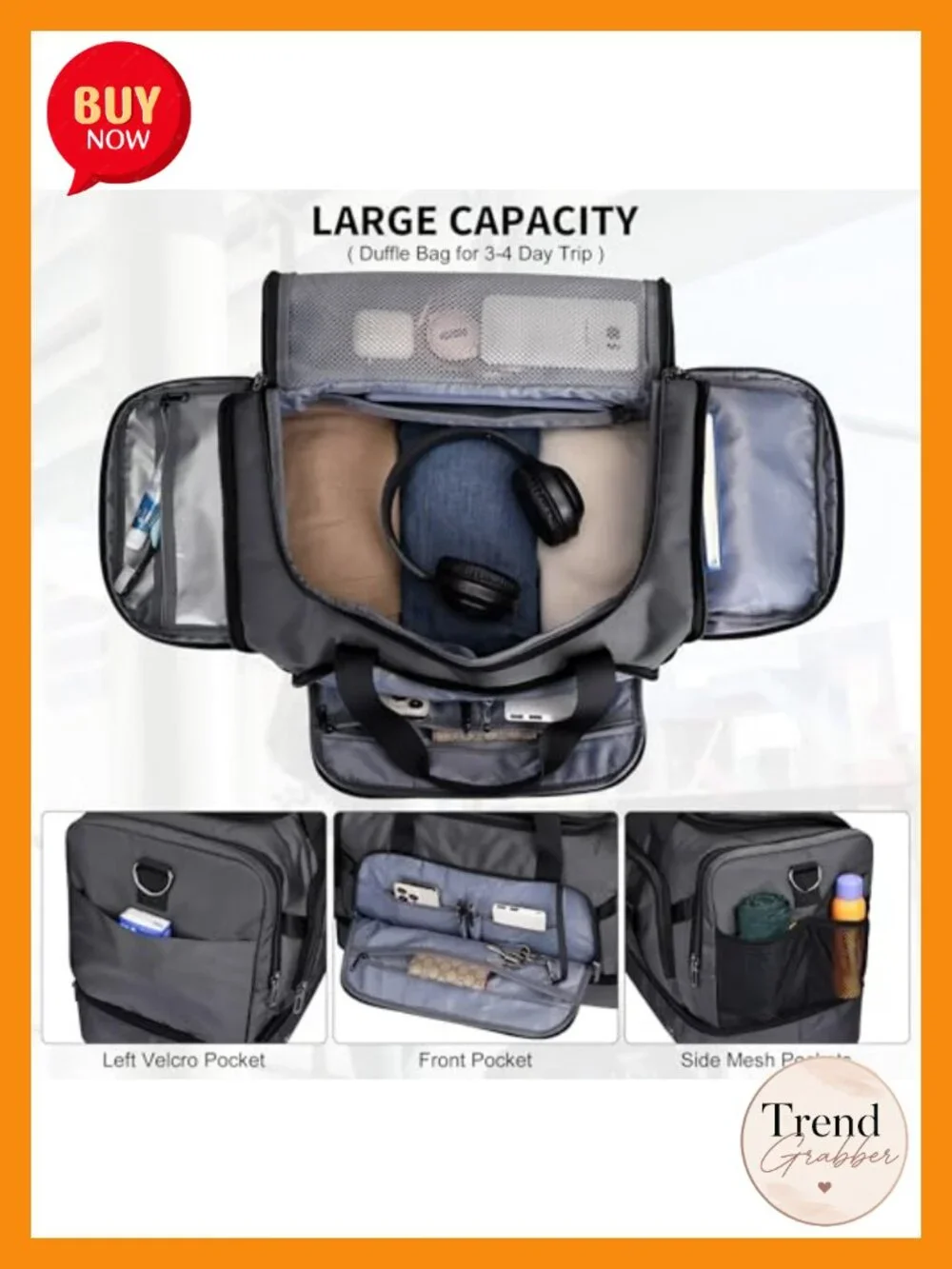 55L Nylon Travel Duffle Bag with Shoe Compartment